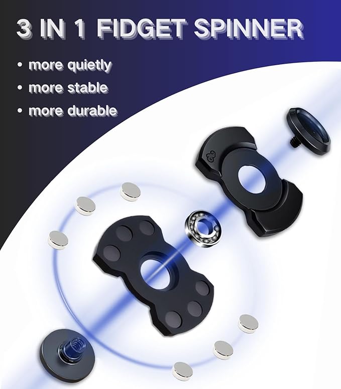 3-in-1 Alloy Fidget Toys Adults - Fidget Spinner,Clicker,Slider Modes,Ultra-Silent,High-Speed Rotation,3-Minute Spin Time,Compact Stress Relief Toy for Adult(2 Pcs)