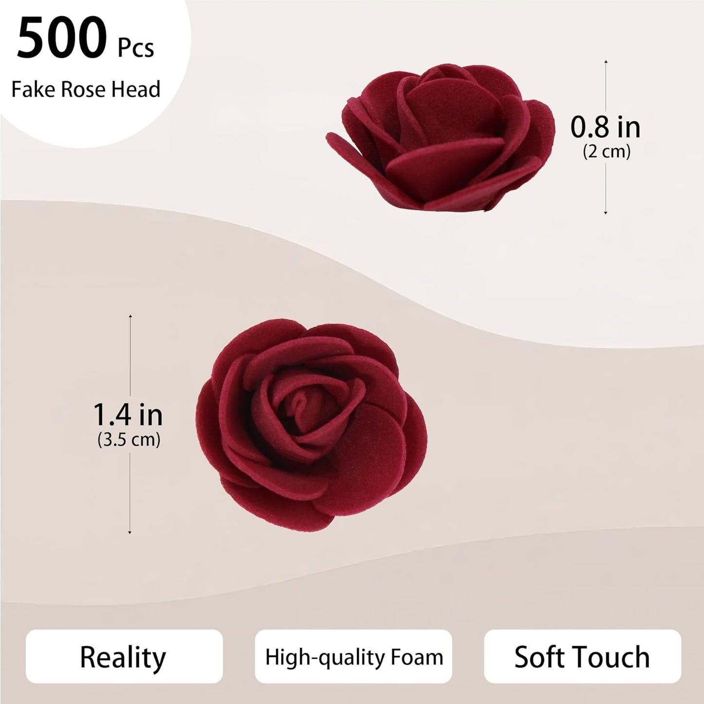500 Pcs 1.4 Inch Mini Artificial Flowers Head Bulk 5 in 1 Set Faux Foam Fake Small Rose Tiny Baby Flores Bouquet Cake Gift Home Decoration DIY Craft (Wine Red, Burgundy)