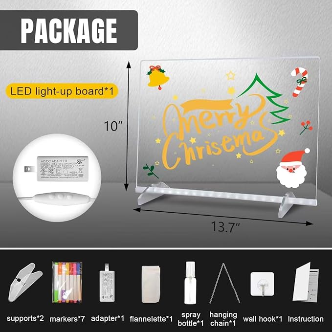 LED Note Board with Highlighters 2 Sets,Doodle Glow Drawing Board,13.7"X10" 6 Modes & 8 Colors, Led Drawing Board for Kids,Gift for Kids Ages 3+,Led Writing Board for Home/Office/Decor