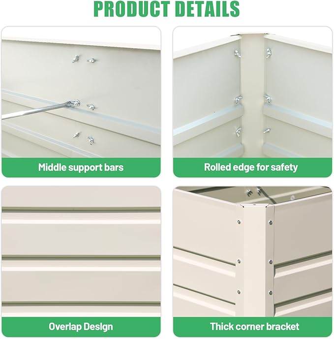 SnugNiture 2 Pcs 4x2x2FT Raised Garden Bed Galvanized Planter Garden Boxes Outdoor, Deep Root Planter Raised Bed for Vegetables Flowers Herbs,Beige White