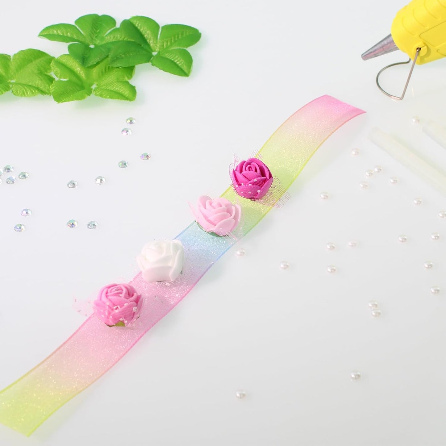 500 Pcs 0.6 Inch Mini Artificial Flowers Head Bulk 5 in 1 Set Faux Foam Fake Small Rose Tiny Baby Flores Bouquet Wreath Gift Hair Clip Home Decoration DIY Craft (Light Pink)