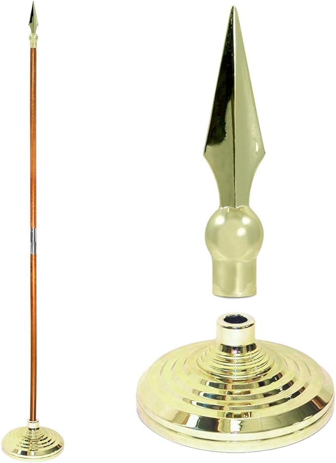 Super Tough Indoor Flag Pole kit 9ft - Metal Spear - Gold Texture Base - Aluminum Flagpole with Brass Finish - Heavy Duty Inside House Flagstaff - Interior Shaft and Stand - No Ensign Included
