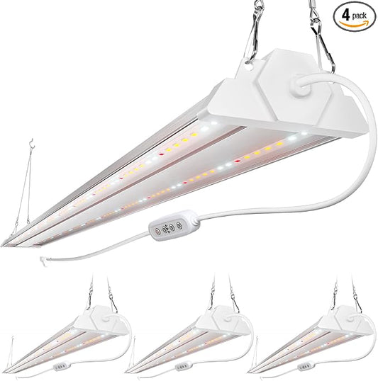 FREELICHT 4 Pack 4ft LED Grow Light with Timer, 60W (350W Equivalent), Sunlike Full Spectrum Integrated Plant Light for Hydroponic Indoor Plant Seedling Veg and Flower, Plug in with 3 Timing Modes