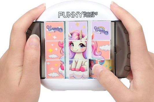Rotating 3D Puzzle for Kids 3 4 5 6 7 Year Old, 4 Puzzles in 1, Handheld Game Fidget Toys for Travel, Cars & Plane, Fine Motor Skills Developing (Magical Unicorn Squad)