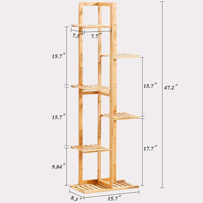 Bamboo 6 Tier 7 Potted Plant Stand Rack Multiple Flower Pot Holder Shelf Indoor Outdoor Planter Display Shelving Unit for Patio Garden Corner Balcony Living Room