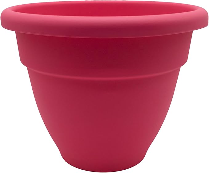 The HC Companies 14 Inch Caribbean Planter - Lightweight Indoor Outdoor Plastic Plant Pot for Herbs and Flowers, Pink Rose