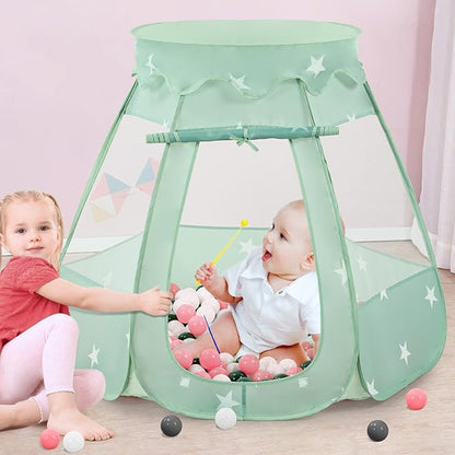 Baby Ball Pit for Toddler with 150 Balls, Kids Pop Up Play Tent for Girls, Princess Toys for Children Indoor & Outdoor Playhouse with Carry Bag (Celadon: Pink/White/Gray, 109x90cm/150 Balls)