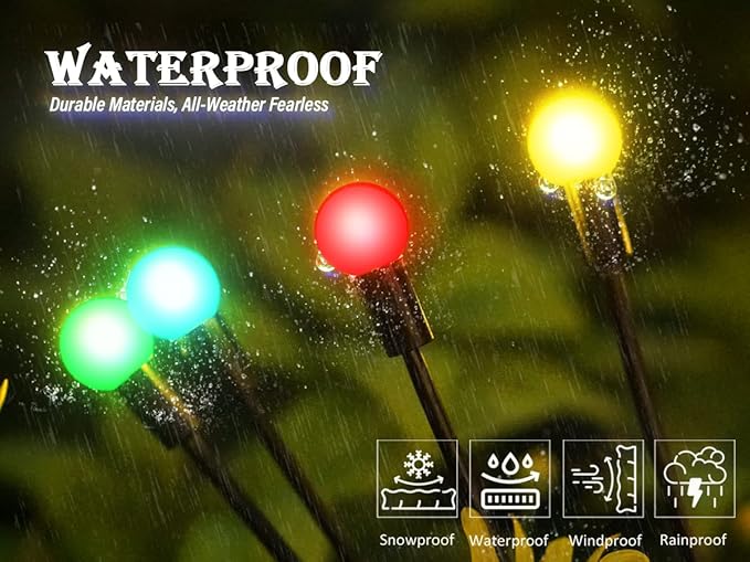 Solar Garden Lights - 4 Pack 10 LED Color Changing Solar Firefly Swaying Decorative Lights for Yard Patio Walkway Garden Pathway Decoration