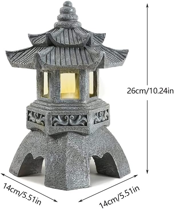 Zen Solar Pagoda Lantern Garden Statue, Indoor/Outdoor Zen Asian Decor for Landscape Balcony, Garden, Patio, Porch Yard Art Ornament