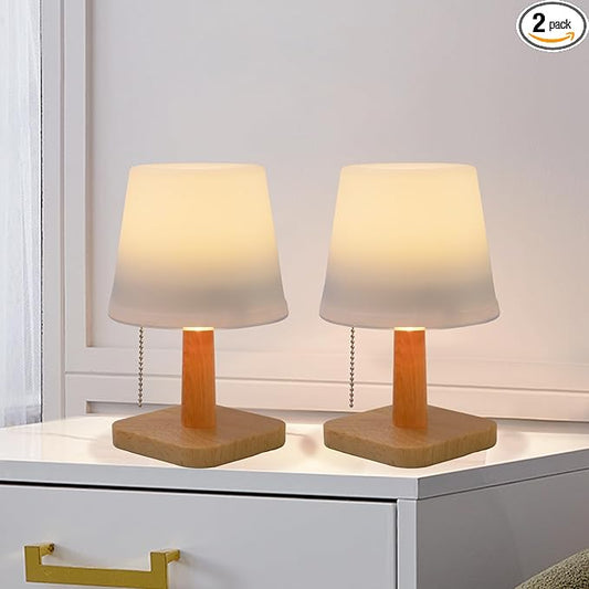 pearlstar Solar Table Lamp Outdoor - 2 Pack LED Waterproof Cordless Solar Desk Lamp with Pull Chain 2 Lighting Modes, Auto ON/Off for Outside Patio Coffee Table Garden Bedroom Living Room(White)