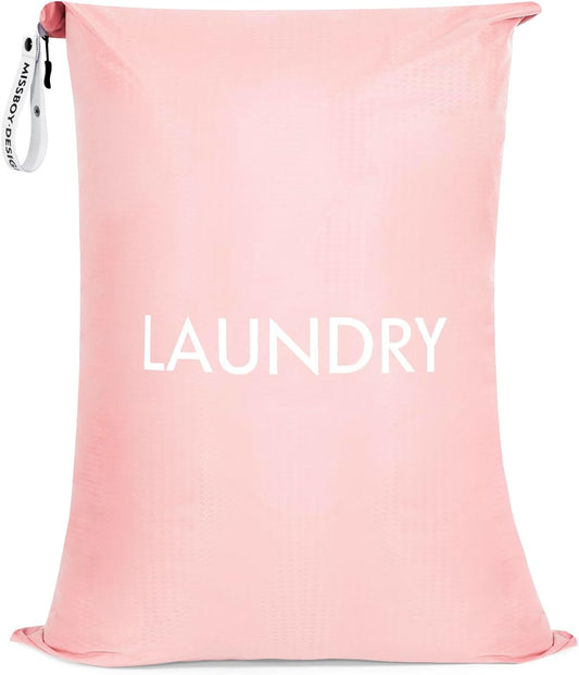 MissBoy Laundry Bag, Nylon Dirty Clothes Storage Bag, Splash-proof Travel Camping Laundry Bags with Zip, Lightweight Foldable Swimming Dry Wet Bag