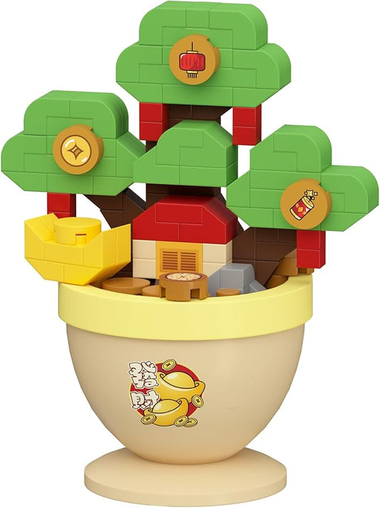 Emerald Fortune Mini Bonsai Tree Micro Building Set Building Toy Plant Cherry Tree Flower Collection Decor for Home Desk Greenery Decoration Building Blocks DIY Creative Gifts