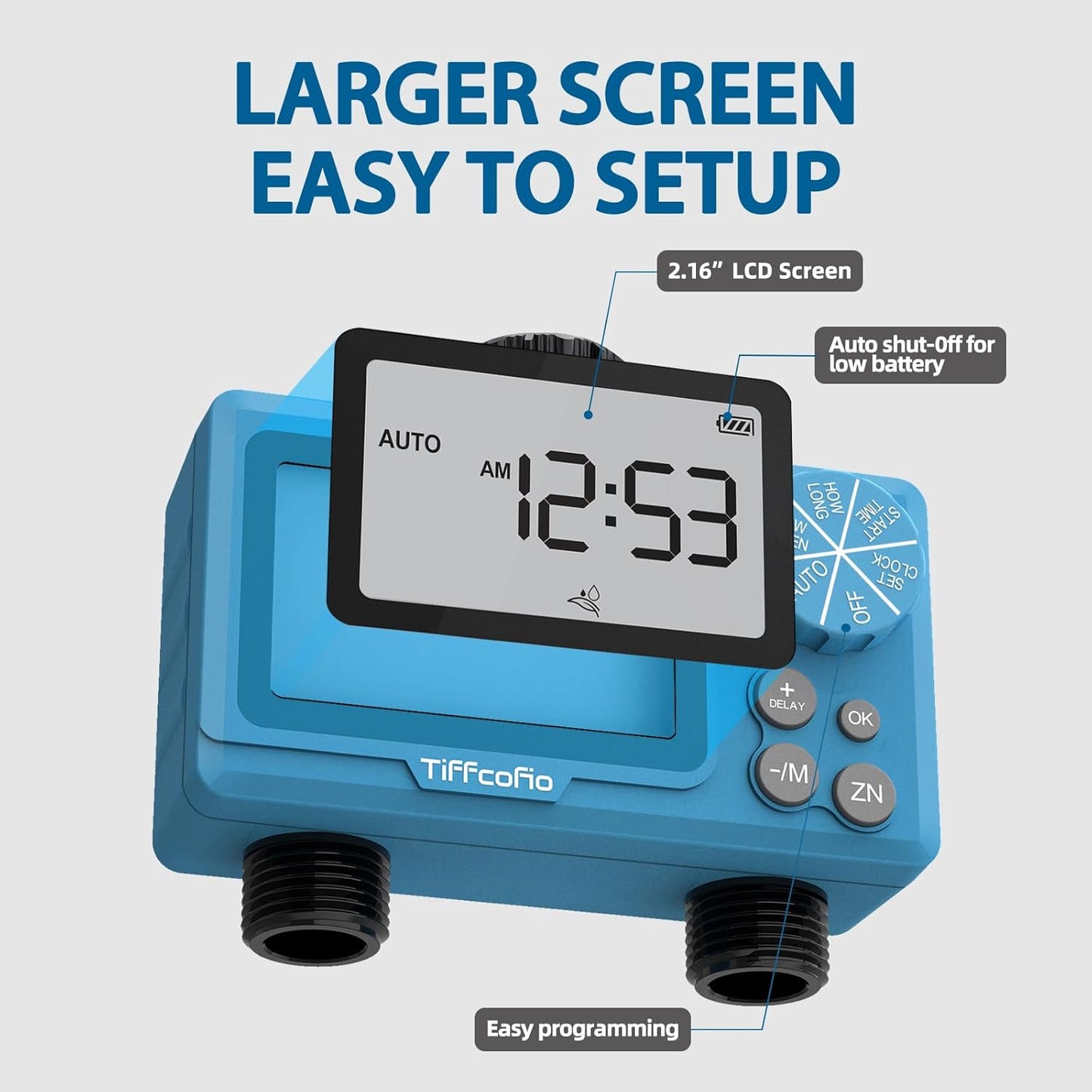 Sprinkler Water Timer Outdoor, 2 Outlets Digital Pogrammable for Garden Hose, Irrigrtion Timer with Rain Delay and Manual Mode (1 Pack)