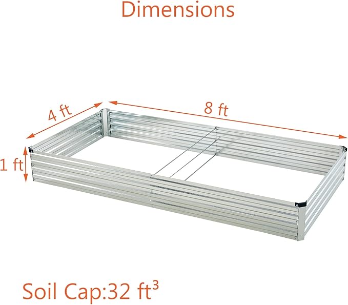 8x4x1ft(2 Pack) Galvanized Raised Garden Bed,Outdoor Planter Box Metal Patio Kit Planting Bed for Vegetables Flowers and Succulents,Silver