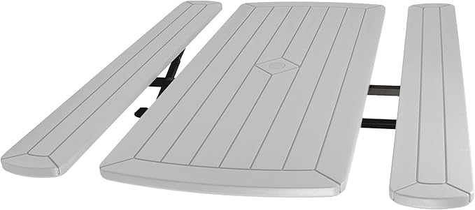 OEF Furnishings Heavy Duty Blow Molded Folding Picnic Table- Light Speckled Grey, Black Frame