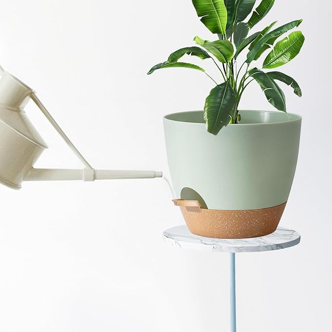 Indoor Pots For Plants 3 Pack 12/10/9 Inch Self Watering Pots For Lazy People,Self Watering Pots For Indoor Plants,Outdoor Pots For Succulent, African violets And Cactus Green Plastic Flower Pots