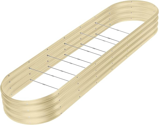Land Guard 8×2×1ft Galvanized Raised Garden Bed Kit, 108 Gallon Capacity Raised Garden Boxes Outdoor, Oval Metal Raised Garden Beds for Vegetables, Cream Yellow(with 10 Connecting rods)