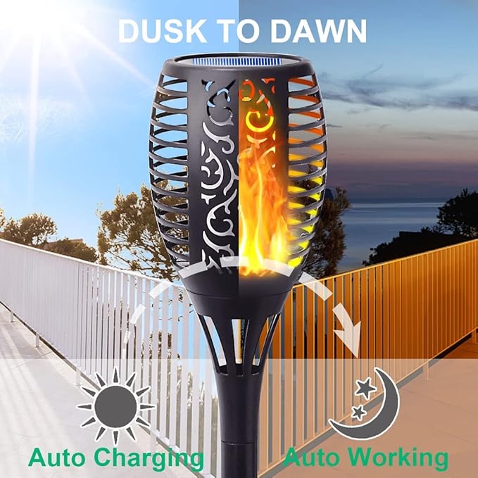 8Pack Solar Torch Light with Flickering Flame, Upgraded 3in1 Solar Lights Outdoor Hanging Lantern, Waterproof Landscape Decoration Lighting for Garden Yard Pathway Driveway, Auto On/Off