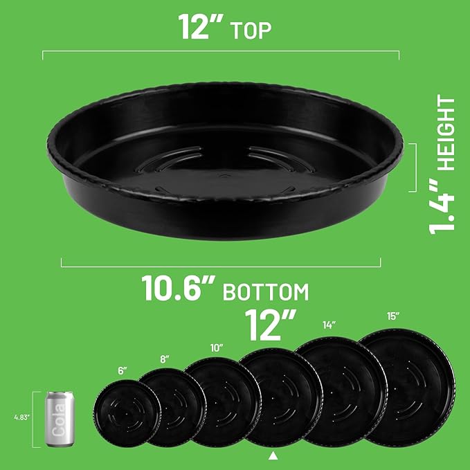 MUDEELA 6 Pack of 12 inch Plant Saucer, Durable Plastic Plant Trays for Indoors, Black Plastic Flower Plant Pot Saucer, Made of Thicker, Stronger Plastic, with Taller Design