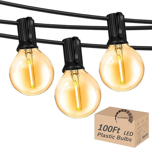 Outdoor String Lights 100FT Globe String Lights with 52 Dimmable G40 Shatterproof LED Bulbs,Waterproof Connectable Patio Light String Lights for Backyard Hanging Lights,2700K Warm Glow