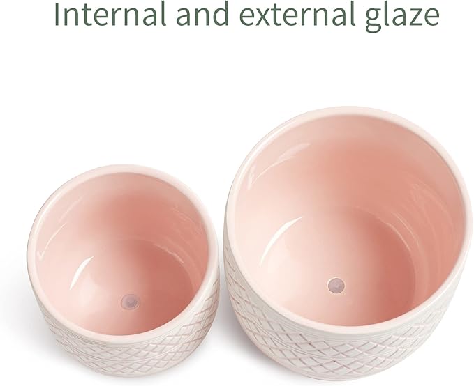 6 + 4.7 inch Flower Plant Pots Indoor Plants, Ceramic Planter with Drainage Hole, Pink Plant Pot for Succulent Orchid Snake Plants Cactus