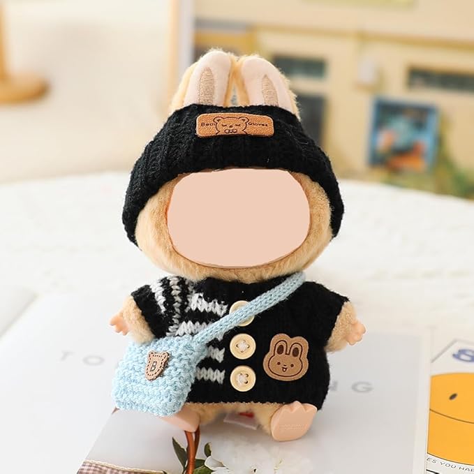 (4 Pack) Clothes for Labubu Doll(NO Doll),Premium Clothes for Dolls Accessories,Handcrafted Crochet 3 Pieces Outfit Set Suitable for Labubu15&17cm,Adorable Dress-Up Accessories for Labubu