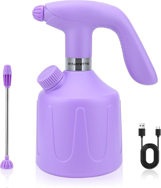 Electric Spray Bottle Automatic Plant Mister 1.8L Rechargeable Battery Powered Sprayer Continuous Spray Bottle Pump Sprayer Indoor Watering Can Garden Mister Bottle for Plants Purple