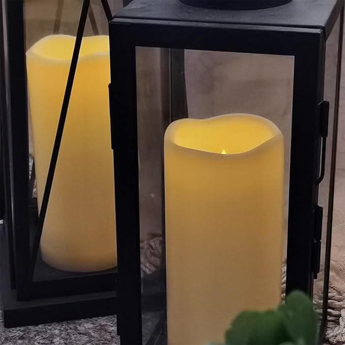 4 Pack Outdoor Battery Operated Candles with Timer Waterproof Led Flickering Candles Flameless Pillar Lights for Party/Lantern/Patio/Wedding/Garden,Cream White,3x6 Inch