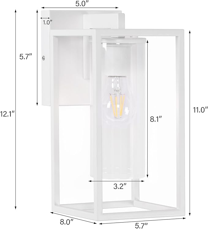 Pia Ricco Outdoor Wall Lights, Outdoor Wall Lantern with Circular Clear Glass Shade, Waterproof Exterior Lighting Fixtures, Modern Front Porch Lighting for House, Garage, E26 Base, ETL Listed, White