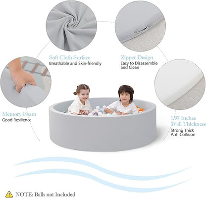 Foam Ball Pit, 47.2"x 13.8" Large Ball Pits for Toddlers, Soft Round Kiddie Baby Playpen Ball Pool for Kids, Ideal Gift for Babies Indoor and Outdoor Game, Grey, (Balls not Included)