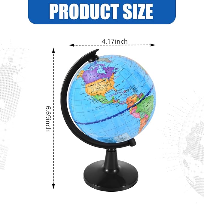 Rotating World Globe 4 Inch Spinning Earth Globe with Stand for Kids Learning Geography Classroom Education or Office Home Decorations