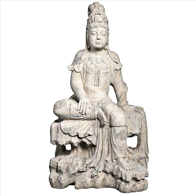 Design Toscano Resting Guan-Yin Patroness of Compassion Asian Decor Outdoor Garden Statue, 35 inch Tall, Fiberglass Cast Stone Resin, Limestone Finish