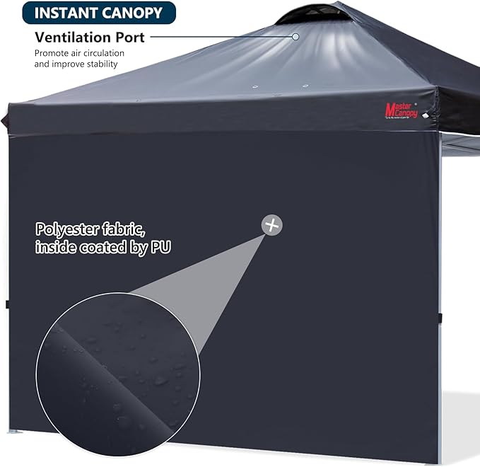 MASTERCANOPY Durable Pop-up Canopy Tent with 1 Sidewall (10'x10',Black)