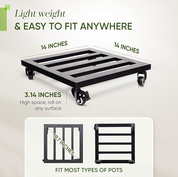 IDZO Upgraded apacity 385lbs, 14Inch Plant Caddy with Wheels Heavy Duty, Thicker Metal Plant Dolly, Plant Stand with Wheels Hauling Heavy Household Items