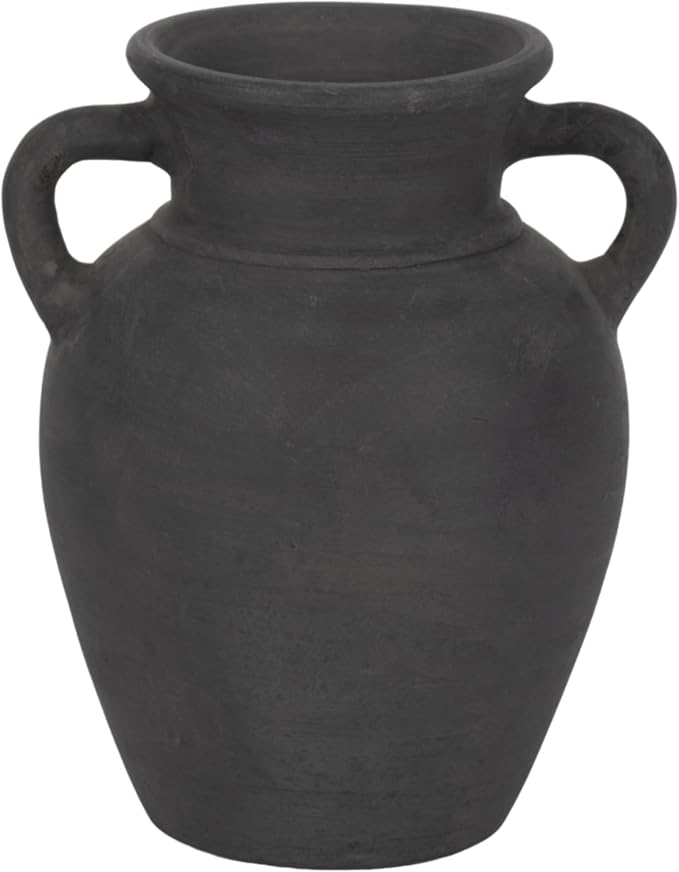 Sagebrook Home Black Boho Terracotta Vase - Amphora-Style Decorative Flower Holder for Home, Office & Living Room - 9" Black