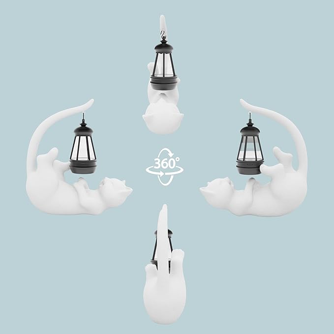 Solar Cat Garden Statue 15 Inch Porch Patio Decor for Outside Yard Decoration Outdoor Unique Housewarming Gardening Birthday Gifts for Cat Lovers Women Grandma