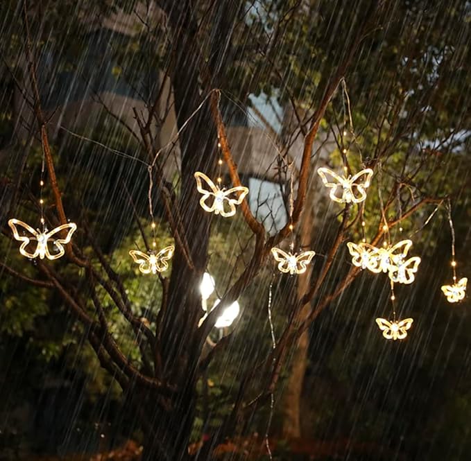 Solar USB String Butterfly Lights Indoor Outdoor 10 LED Fairy Light Decorations for Garden Fence Patio Yard Christmas Tree, Lawn, Patio, Party Decoration (USB Light)