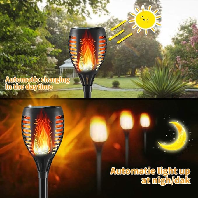 Solar Lights Upgraded 43" Tiki 96 LED Waterproof Flickering Flames Torch Lights Outdoor Solar Spotlights Landscape Decoration Lighting Dusk to Dawn Auto On/Off Security Torch Light (2 Pack)