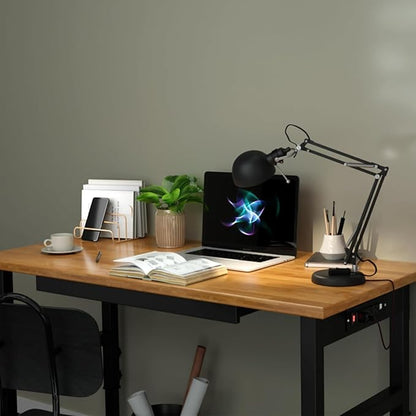 60" Adjustable Workbench with Drawer, Movable Heavy-Duty Workstation with Locking Wheel, 2000 LBS Worktable with Power Outlets, Wooden Work Bench for Garage, Workshop, Office