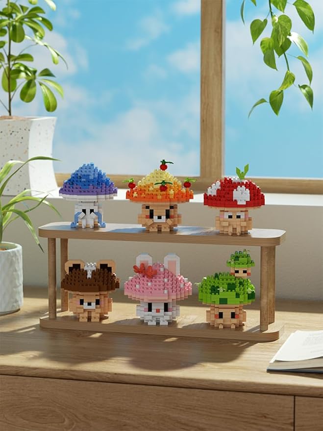6 Set Mini Cute Mushroom Animals Building Toy Set Adorable Plant Blocks for Creative Play Bonsai Botanical Collection