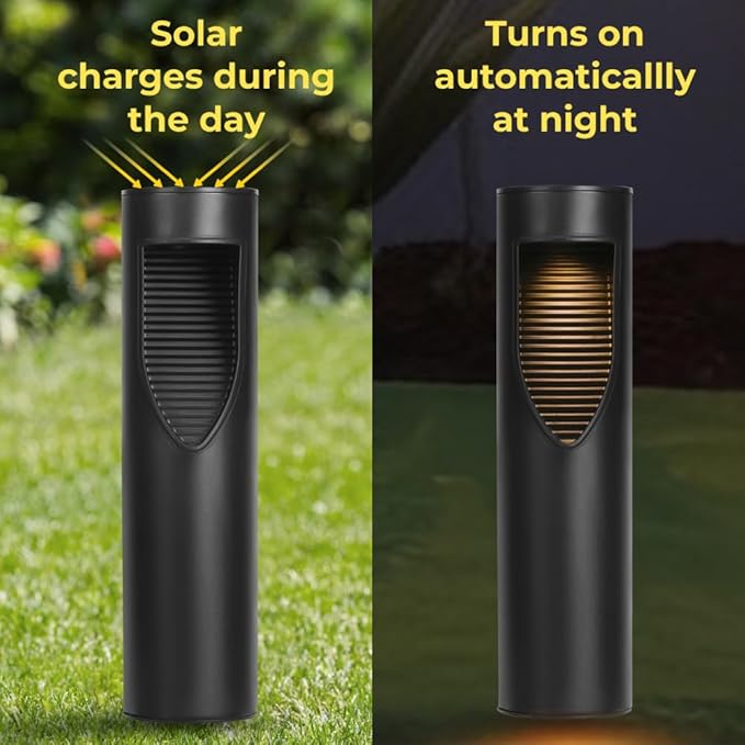 Techko Outdoor Solar Cylinder Bollard Path Lights, Modern Design, Waterproof IP65, Garden Lights for Landscape, Yard, Walkway, Pathway, Matte Black