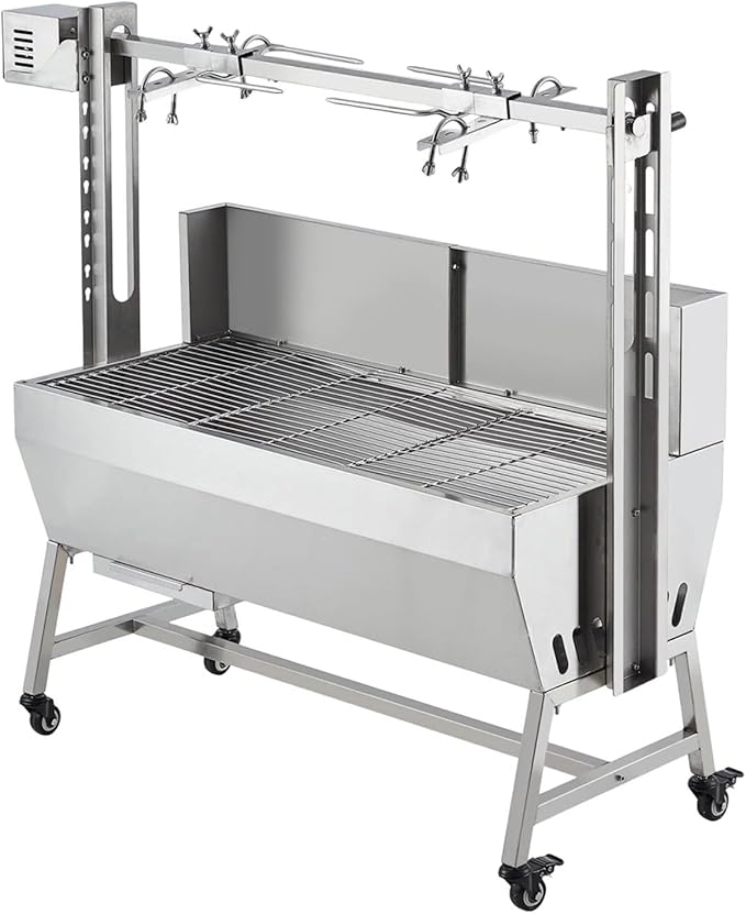 Stainless Steel Electric Pig Rotisserie Grill with Fire Pit & Baffle - 60kg Capacity, 50W Motor for Whole Pig/Lamb, Asador de Puerco Outdoor Camping BBQ