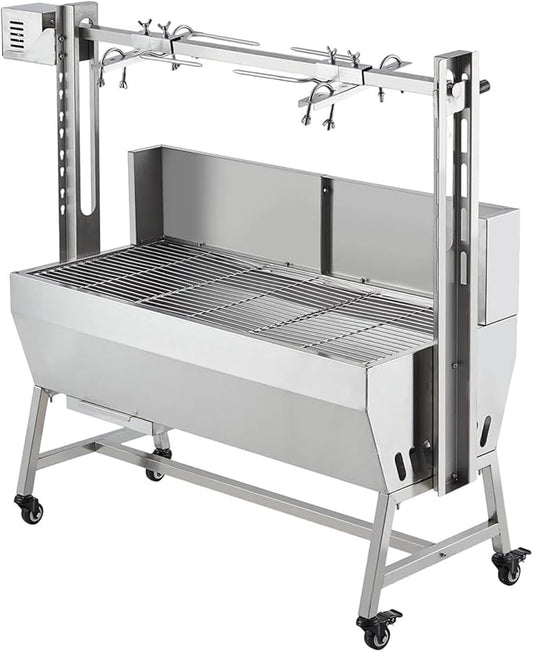 Stainless Steel Electric Pig Rotisserie Grill with Fire Pit & Baffle - 60kg Capacity, 50W Motor for Whole Pig/Lamb, Asador de Puerco Outdoor Camping BBQ