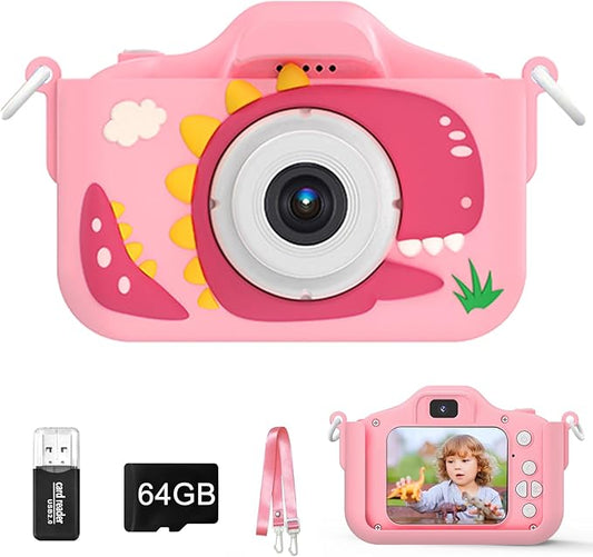 Kids Camera Toys for 3-8 Year Old Girls, 48MP Dual Lens 1080P Toddler Camera for Kids with 64GB SD Card, Kids Digital Video Camcorder Selfie Cameras Christmas Birthday Gifts
