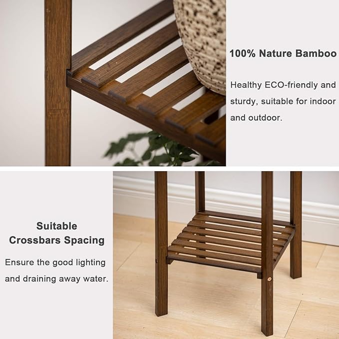 COPREE Bamboo Utility 3 Tier Plant Stand Rack Multiple Flower Pot Holder Shelf Indoor Outdoor Planter Display shelving unit for Patio Garden