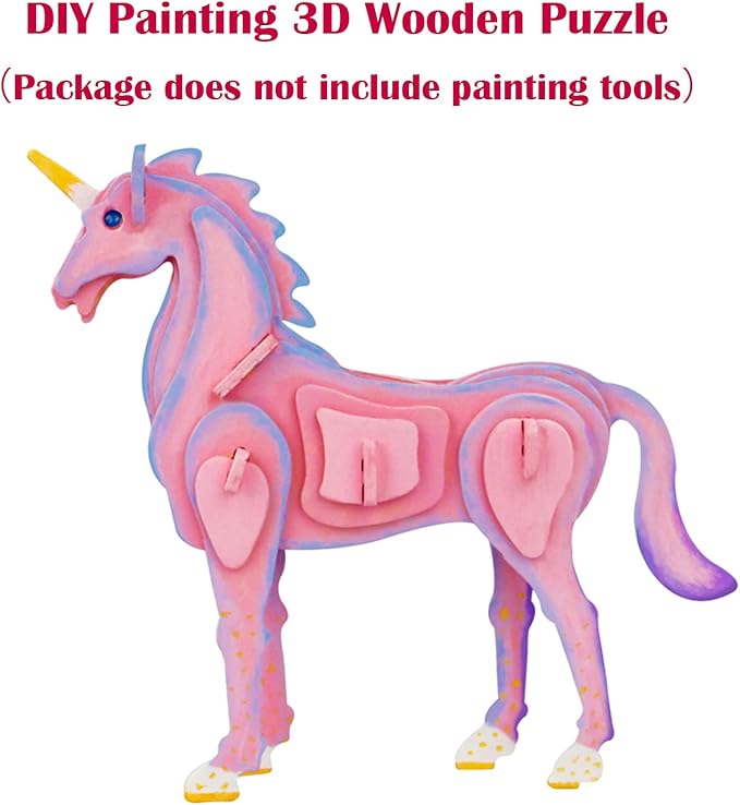 Georgie Porgy 3D Wooden Puzzles for Kids Toys Construction Woodcraft Kits DIY Model Puzzle Kits Birthday Gifts Pack of 3 (Butterfly Unicorn Flamingo)