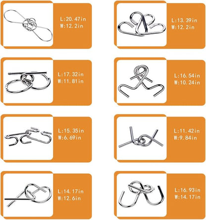 Ahyuan Metal Wire Puzzles Set of 32 with Pouch Large Thick IQ Test Mind Games Toys IQ Toys Brain Teaser Puzzles Metals Wire Puzzle Magic Trick Toy Metal IQ Puzzle Party Favors for Kids Adults (Silver)