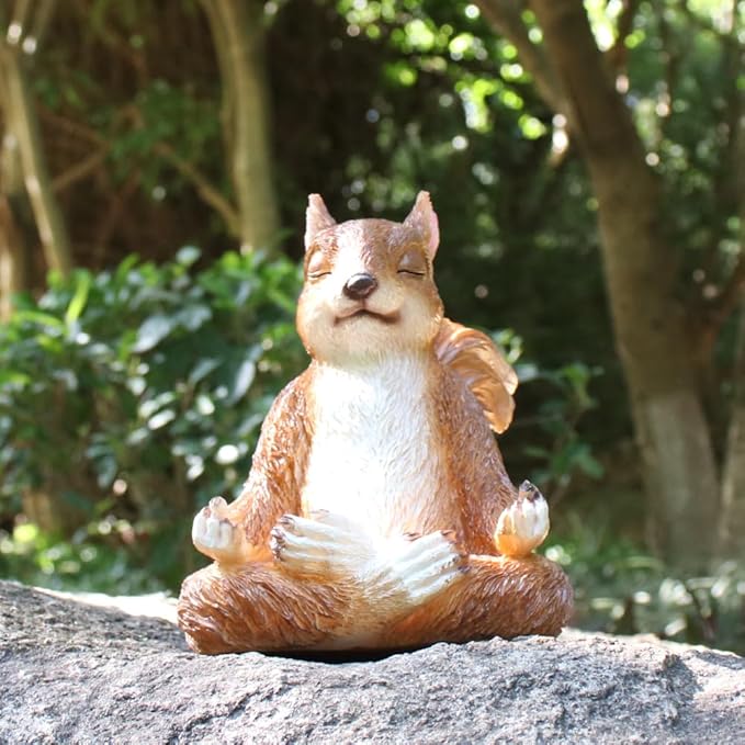 9" Meditation Squirrel Big Size Monkey Statue for Garden Decoration, Animal Yoga Figurine Feng Shui Statue Ornament Zen Squirrel Figurines Gifts for Women/Mom-Indoor and Outdoor Animal Sculpture