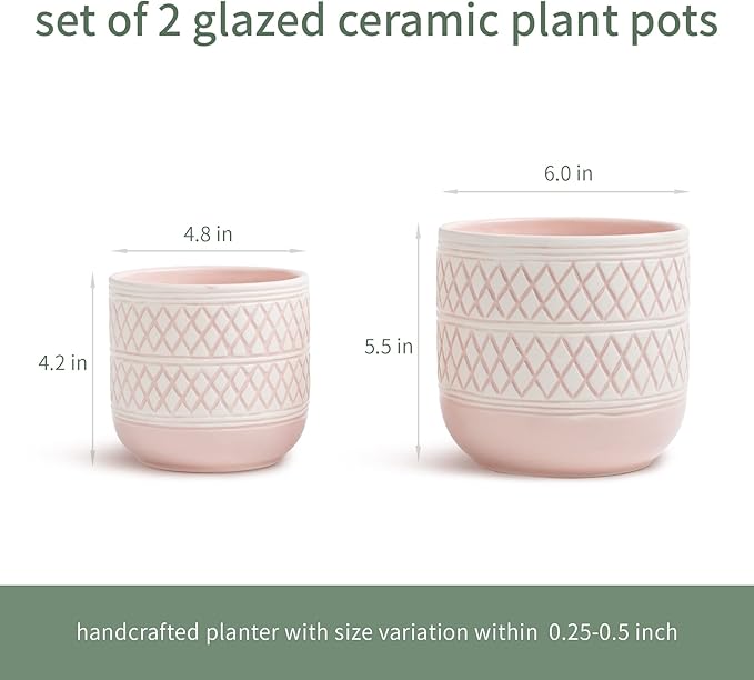 6 + 4.7 inch Flower Plant Pots Indoor Plants, Ceramic Planter with Drainage Hole, Pink Plant Pot for Succulent Orchid Snake Plants Cactus