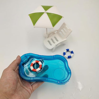 Dollhouse Furniture Accessories Set, Swimming Pool Mini House Furniture, Plastic Small Play House Accessories Toys Gift for Kids.